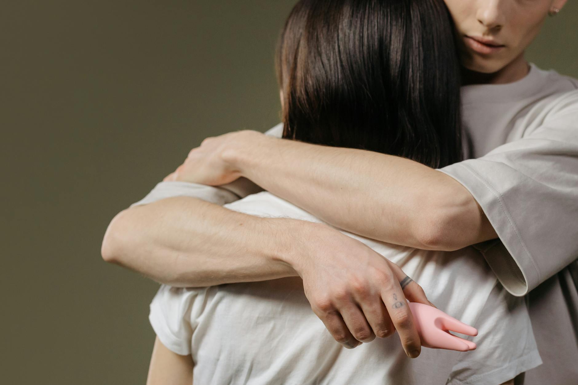 Close-up of a couple embracing, highlighting intimacy and connection during recovery